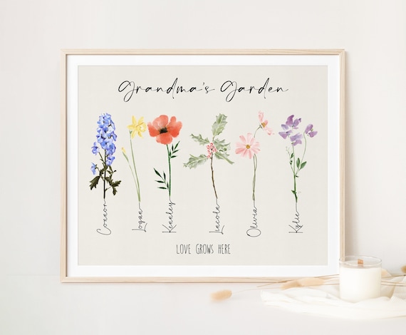 Grandma's Garden, Birth Month Flower Name Sign, Custom Grandkids Birthday Month Flower Print, Personalized Family Name, Custom Family Tree Il_570xn