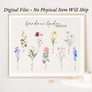Birth Flower Name Sign: Grandma&#39;s Garden, Custom Family Print (Digital)