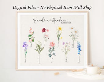 Custom Grandchildren Flower Art, Personalized Grandma’s Garden Print with Kids Names, Mother’s Day Gift Idea, Digital Download Artwork Gift
