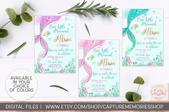 Mermaid Birthday Invitation, Mermaid Party, Mermaid Tail, Printable Invitations, Personalized Mermaid, Under the Sea Invitation, Pool Party Il_570xn