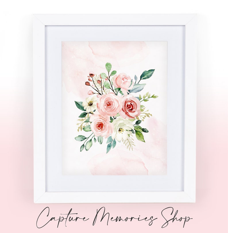 Blush Pink Floral Wall Art Peach and White Roses Floral Wall Etsy