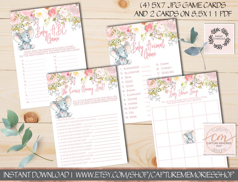 Pink Elephant Baby Shower Game Package Baby Shower Games Etsy Pink Elephant Baby Shower Game Package Baby Shower Games Etsy