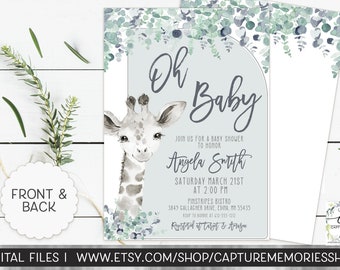 Giraffe Baby Shower Invitation, Black and White Giraffe, Eucalyptus, Arch Invite, Safari Baby Shower, Gender Neutral Baby Shower, Boy, Girl