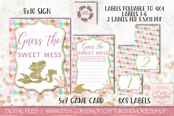 Mermaid Baby Shower Games Guess The Sweet Mess Sign Game Card And Mermaid Baby Shower Games Guess The Sweet Mess Sign Game Card And