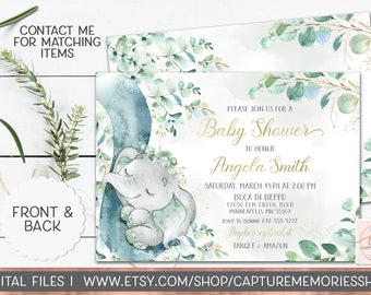 Elephant Baby Shower Invitation, Eucalyptus Couples Shower, Foliage, Gender Neutral Baby Shower Invitation, Greenery, Eucalyptus, Printable