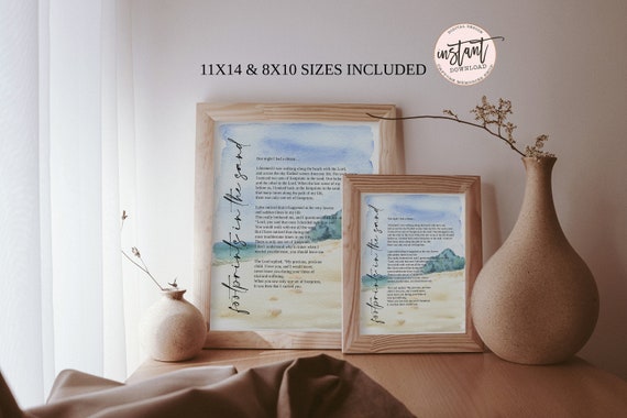 Footprints In The Sand Printable, Ocean Watercolor, Christian Wall Art Prayer, Religious Gift, Christian Wall Art Prayer, Footprints Quote Il_570xn