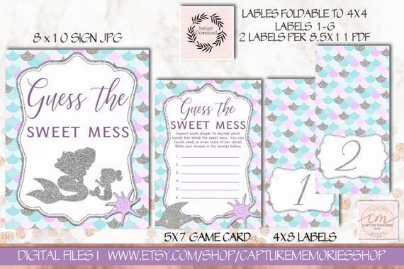 Mermaid Baby Shower Game Guess The Sweet Mess Sign Game Card And