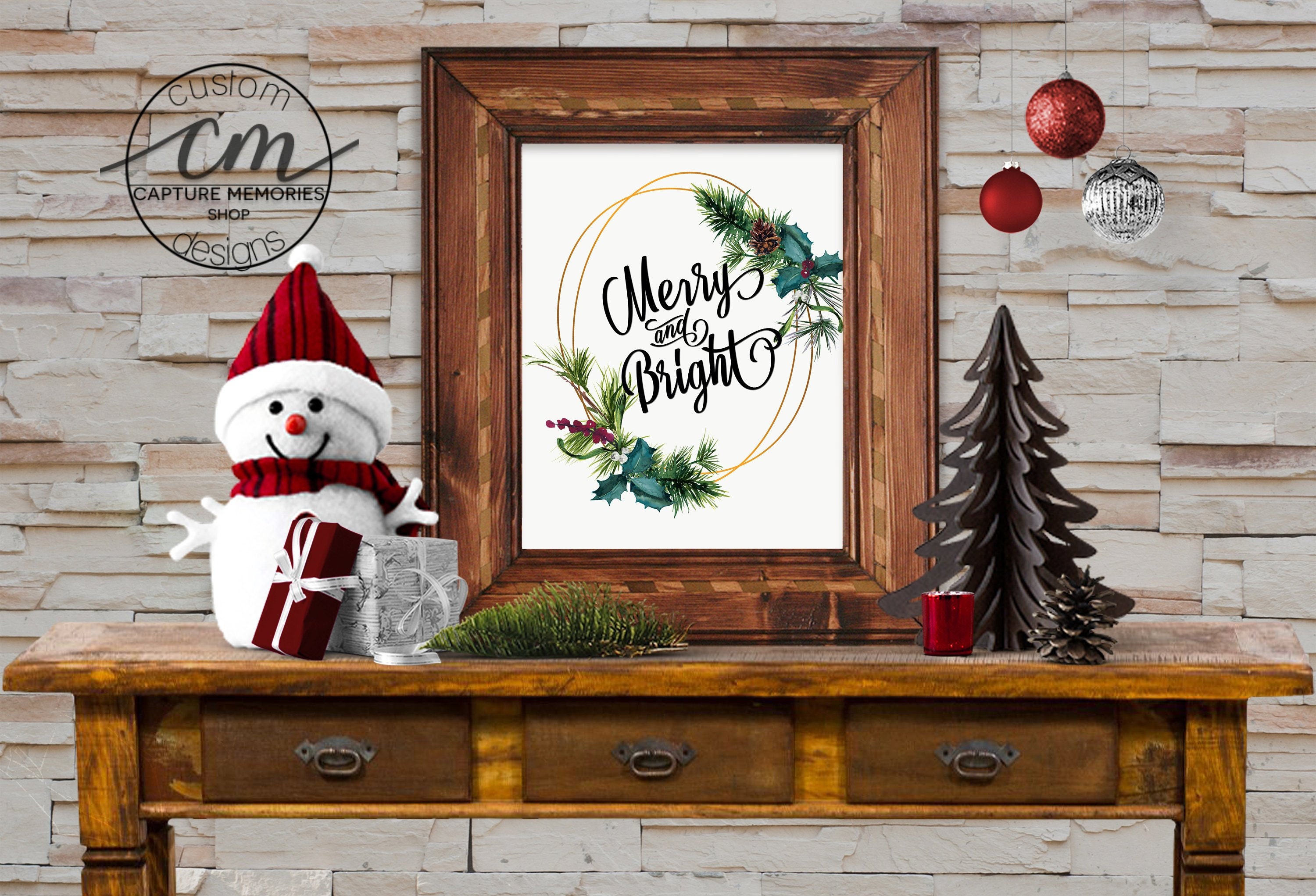 Christmas Printable Merry and Bright Christmas wall decor | Etsy