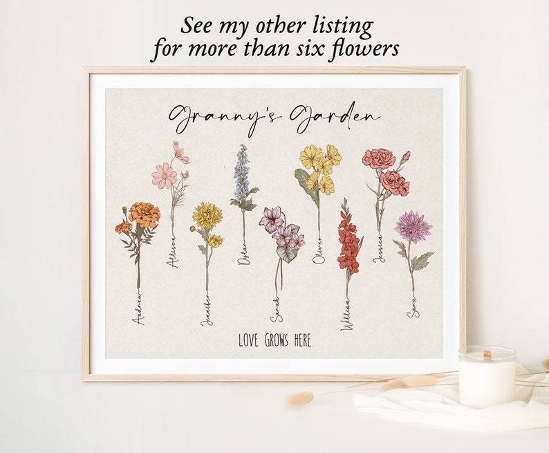 Grandma's Garden, Birth Month Flower Name Sign, Custom Grandkids Birthday Month Flower Print, Personalized Family Name, Custom Family Tree image 6