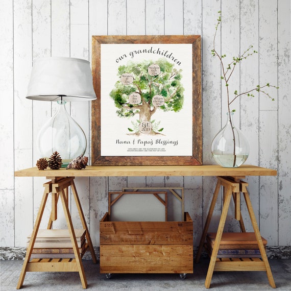 Personalized Family Tree Print, Personalized DIGITAL FILE, Custom Family Tree Art, Grandchildren Tree, Anniversary Gift Family Tree Wall art Il_570xn