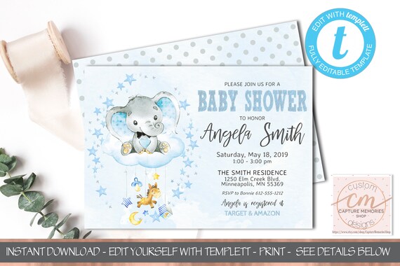 Blue Elephant Baby Shower Boy Invite Blue Baby Shower Baby Boy Blue Elephant Baby Shower Boy Invite Blue Baby Shower Baby Boy
