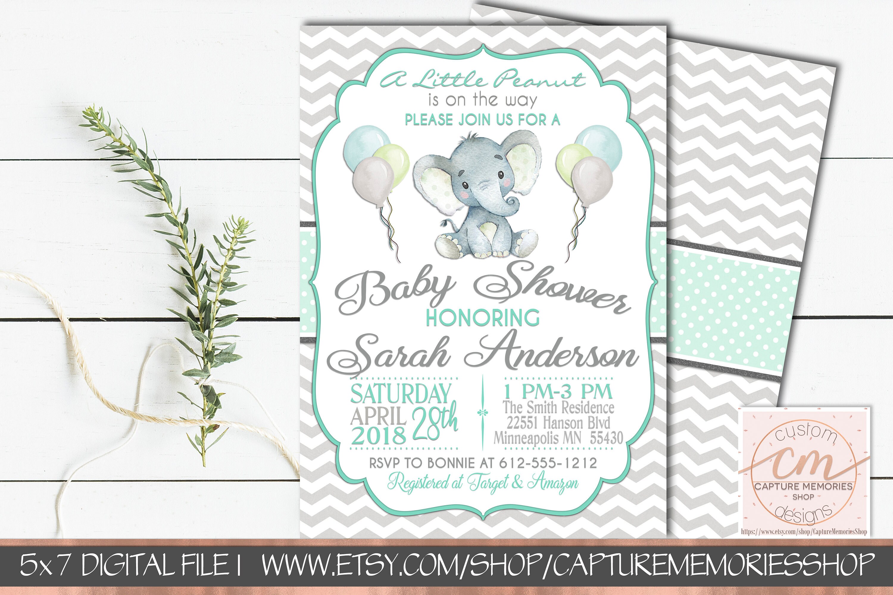 Elephant Baby Shower Invitation Elephant Baby Shower Etsy