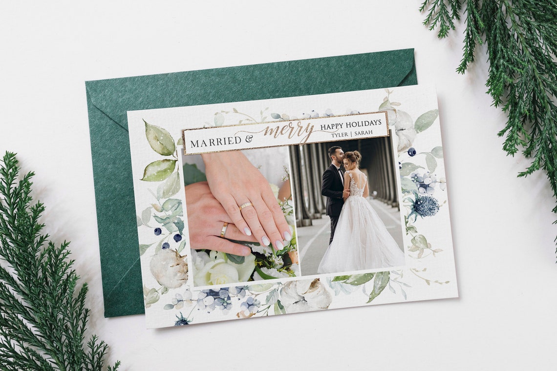 Merry and Married Christmas Card Just Married Photo Holiday | Etsy