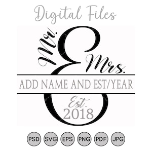 Mr. und Mrs. SVG, Split Monogramm SVG, Hochzeit SVG, Nachname Zeichen, Familienname Zeichen, Hochzeitsschilder, Monogramm svg, Monogramm png Digitale Dateien