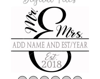 Mr. and Mrs. Split Monogram SVG: Wedding Last Name Sign (Digital Files), Ampersand Split SVG (Cut File)