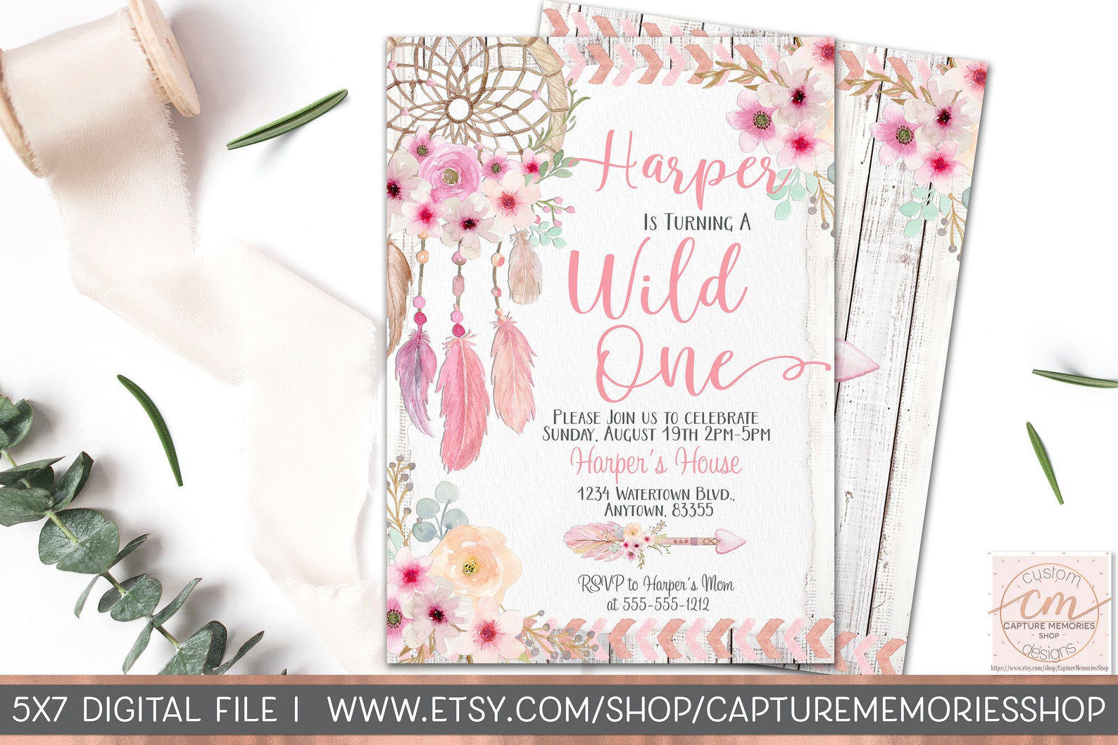 Dreamcatcher Birthday Invitation Boho Invite Dream Catcher | Etsy