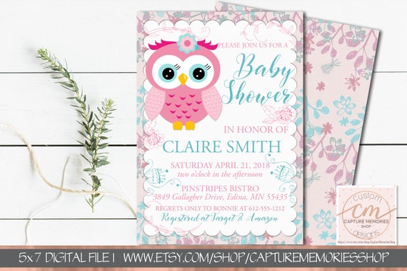 Owl Baby Shower Invitation Pink And Teal Girl Birthday Invite Owl
