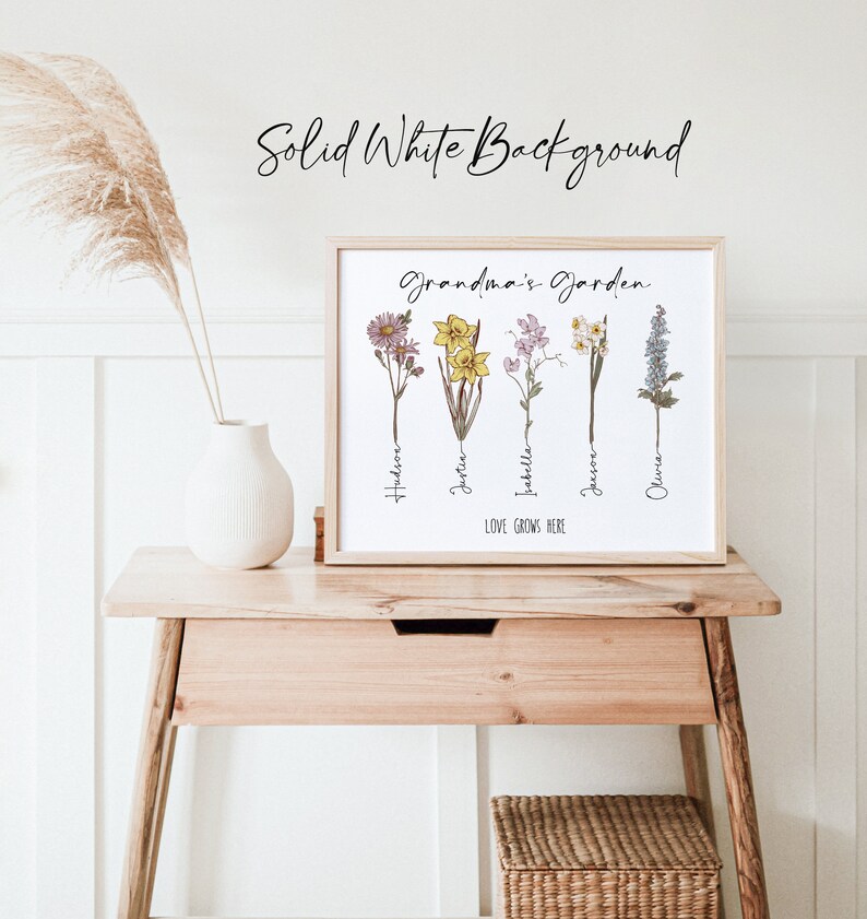 Grandma's Garden, Birth Month Flower Name Sign, Custom Grandkids Birthday Month Flower Print, Personalized Family Name, Custom Family Tree image 5