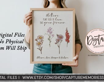 Mothers Plant Seeds of Love Printable • Personalized Flower Names Art for Mom • Custom Mother’s Day Gift• Digital Download Family Wall Decor
