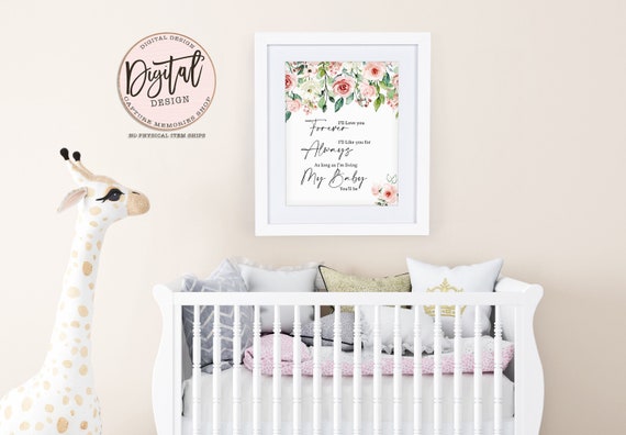 I'll Love you Forever Printable Wall Art, Blush Pink Floral, Boho Nursery, Printable Quote, Nursery Wall Art, Blush Peach and White Roses Il_570xn