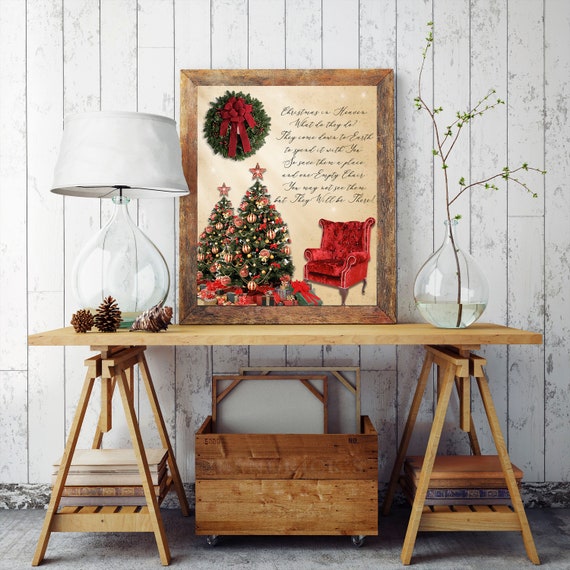 Christmas in Heaven Print, Because someone we love is in Heaven, Heaven Printable, Christmas Angels, Christmas Decor, Christmas Poem, Wreath Il_570xn