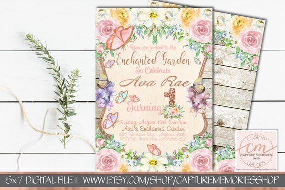 First Birthday Invitations for Girl, Butterfly Floral Invites, Flower Garden Party, Enchanted Garden Theme, 1st Birthday, Pink and Rose Gold Il_570xn