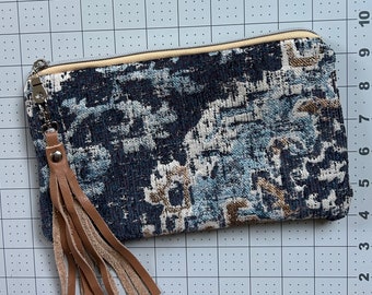 Chenille & Leather Pouch Clutch