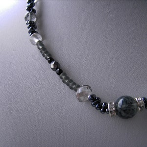 Glass bead necklace, anthracite, black and white and sparkling image 4