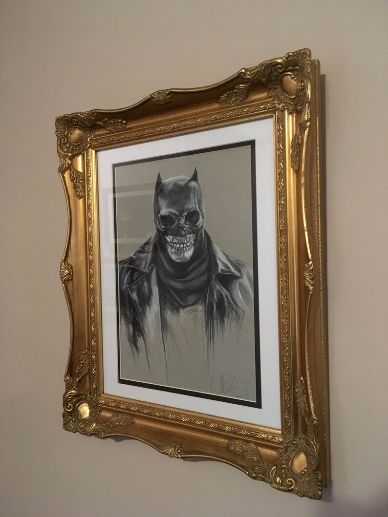 Zombie Batman Framed Art Original Drawing Batman in a Suit Gothic Home Decor Cubicle Decor Occult Fandom DC Comics Wall Art