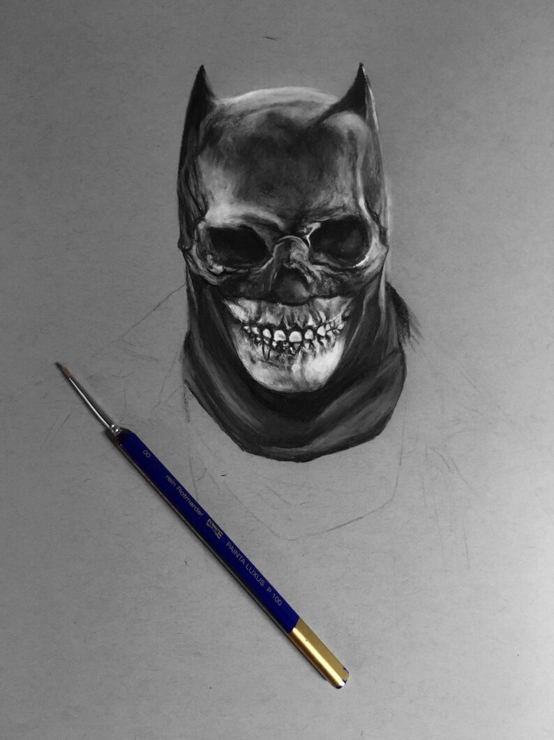 Zombie Batman Framed Art Original Drawing Batman in a Suit Gothic Home Decor Cubicle Decor Occult Fandom DC Comics Wall Art