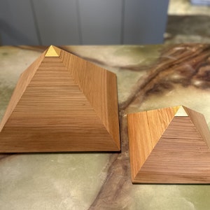 Energetic Pyramid, Positive Energy, Giza pyramid proportions, Home Protection, Wooden Pyramid with Gilded Top with Vibhuti, Spiritual Home