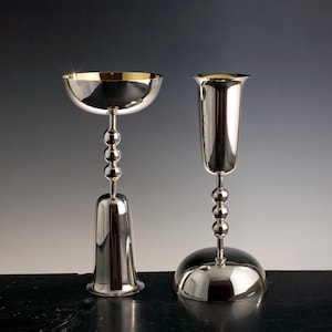 Silver Knight Chalice, Sterling Silver Wine Goblet for Him and Her, Gold Plated Ceremonial Wine Chalice, Handmade Gilded Silver, Both Sided