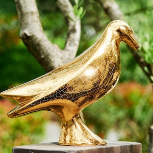 Gold Bird Sculpture, Dove Sculpture, Animal Statue, Home Décor, Gilded Bird Statuette, Modern Art Sculpture, Bird of Joy, Tabletop Bird