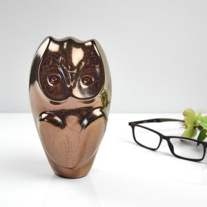 Gold Bronze Owl Sculpture, Brown Owl Statuette, Handmade Ceramic Home Décor, Symbol of Wisdom, Knowledge, Graduation Gift, Office Decoration