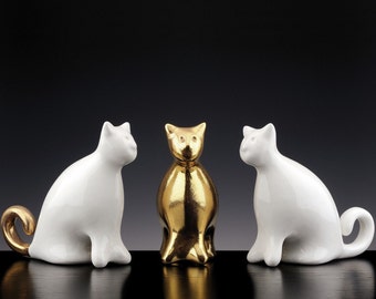 Statuette de chat en or, sculpture en porcelaine dorée, cadeau pour les amoureux des chats, symbole de richesse, cadeau d'anniversaire, décoration d'étagère, statue de table