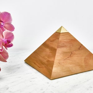 Wooden Pyramid with Gilded Top, Wood Pyramid with Vibhuti, Spiritual Home Décor Gift, Meditation Practice Studio, Interior Decoration
