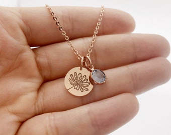 Mom gifts/FLORAL NAME NECKLACE/Disc Necklace/Birth Flower Necklace/Birthstone Necklace/Necklace for her/Birthday Gift/Gift for Bridesmaid