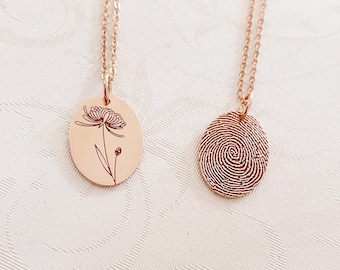 Birth Flowers Necklace/Fingerprint Necklace/Floral Name Necklace/Custom Fingerprint Necklace/Bouquet Necklace/Family Birth Flower Necklace