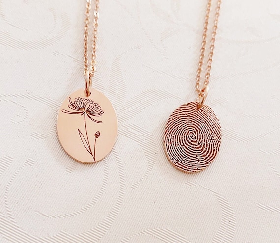 Birth Flowers Necklace fingerprint Necklace floral Name Necklace custom Fingerprint Necklace bouquet Necklace family Birth Flower Necklace Etsy