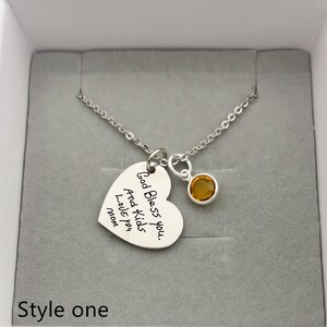 Heart Necklace/Birthstone Necklace/Fingerprint Necklace/Custom Engrave Necklace/14k Gold Necklace/Perfect gift for her image 2