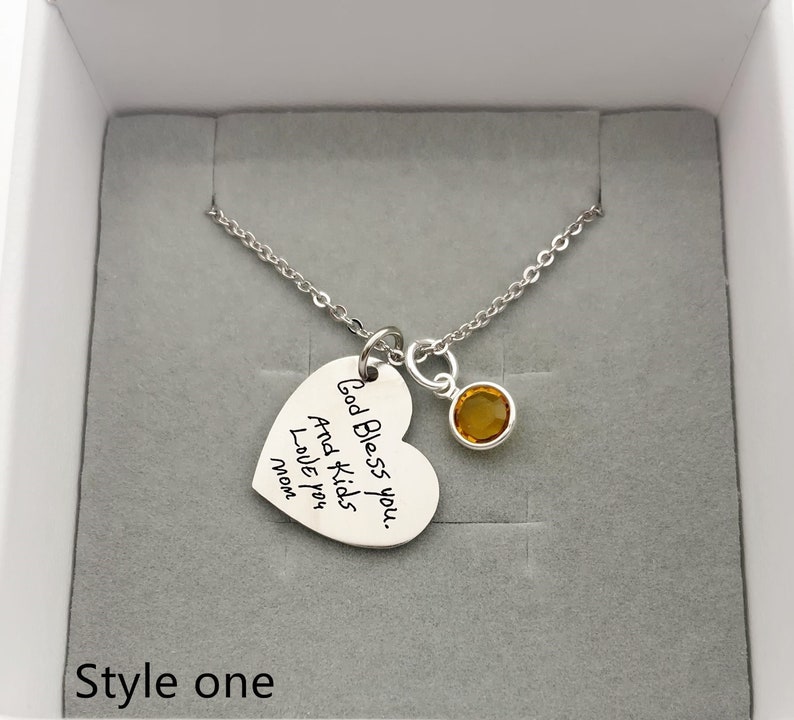 Mom gifts/Heart Necklace/Birthstone Necklace/Fingerprint Necklace/Custom Engrave Necklace/14k Gold Necklace/Perfect gift for her image 2