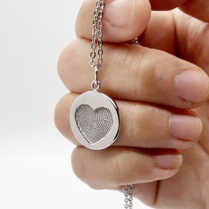 Gold Jewelry, Personalized Fingerprint Heart Necklace: Sterling Silver Disc Charm