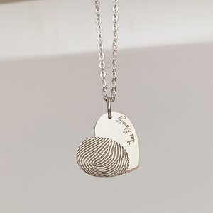 Collier coeur personnalisé avec empreinte digitale : écriture gravée à la main, argent sterling