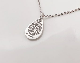 Custom Fingerprint, Noseprint Teardrop Necklace/Dainty handwriting Necklace: 14k Gold Memorial Jewelry