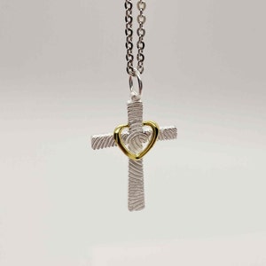 Custom Fingerprint Engrave Necklace: 14k Gold Cross Charm Necklace, Sterling silver Memorial Gift