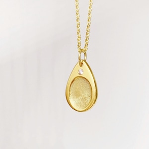 Birthstone Necklace/Teardrop Necklace/Custom Fingerprint Necklace/Pet&#39;s Nose print Necklace/Fingerprint Deeply engrave Charm/Memorial Gift