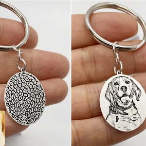 Personalisierter Haustier Foto Schlüsselanhänger: Personalisierter Hund Nasenabdruck, Sterling Silber