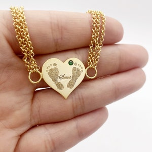 Personalized Birthstone Hand Chain: Engraved fingerprint, handwriting Heart Bracelet