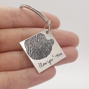 Mom gifts/Custom Fingerprint Keychain/Personalized Key Chain/Handwriting Key Chain/Custom Engraved Key Chain/Memorial keychain