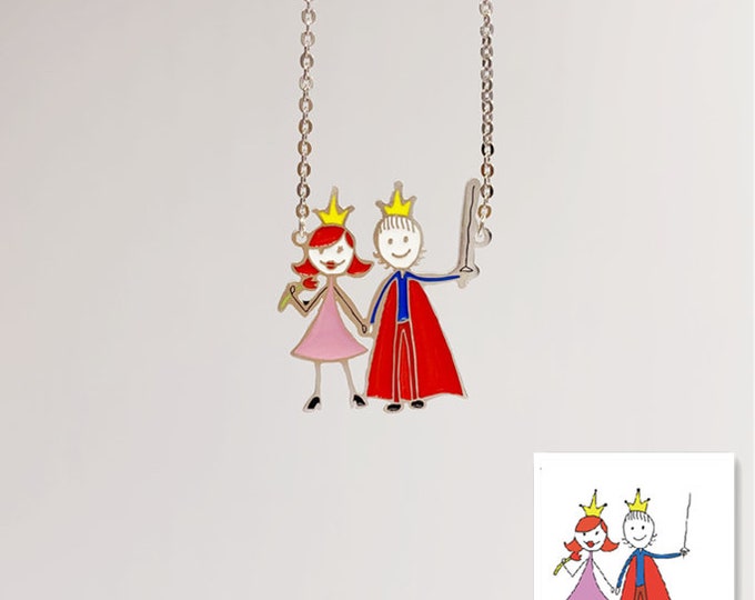 Colorful Kids Artwork Necklace/ 14k Gold Filled Kids Drawing Display / Enamel craft Jewelry